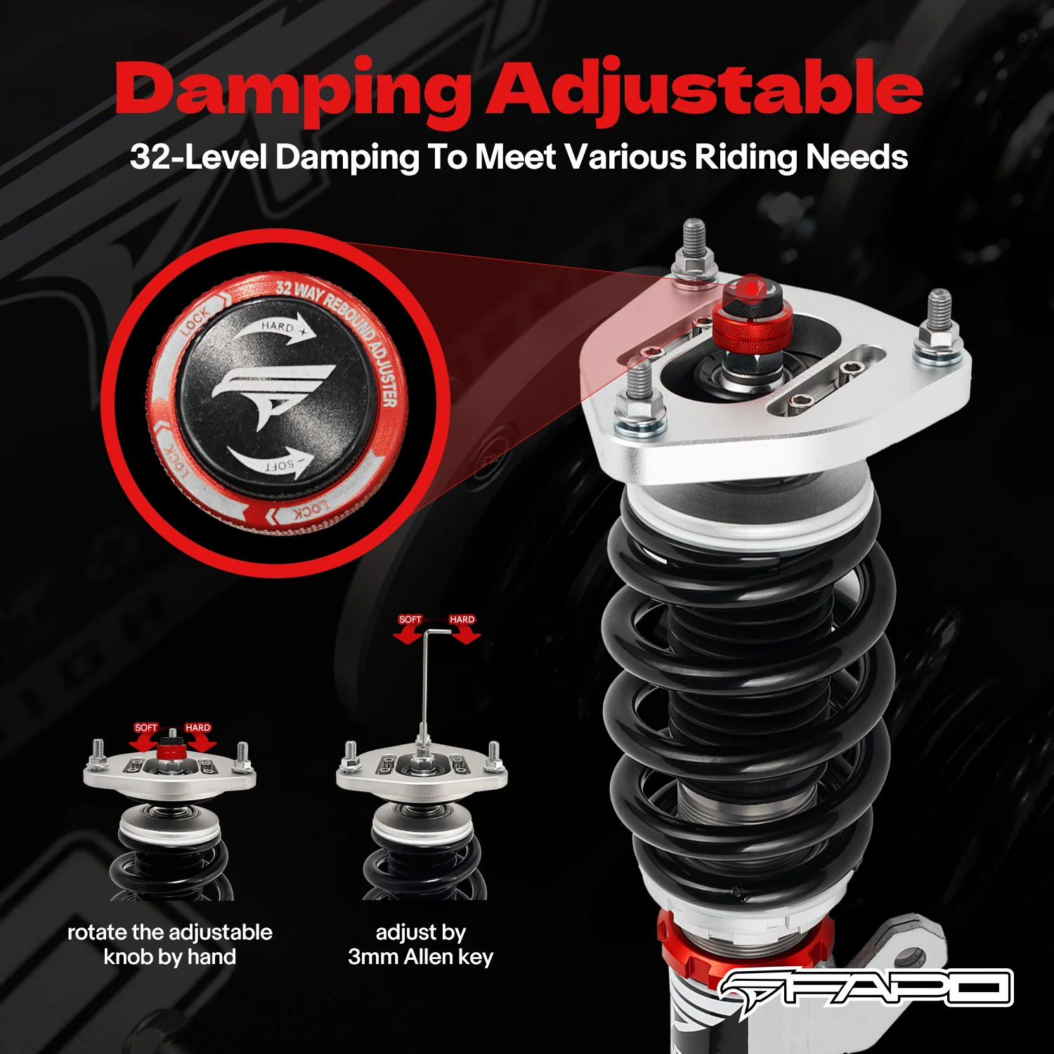 32-Way Adjustable Damping Coilover for Volkswagen Jetta MK7/A7/MQB 2019+ & Golf GTI MK7/A7/MQB 2012-2020 PF004830 - Image 4