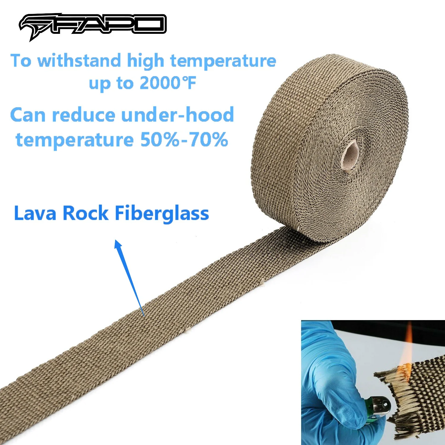 FAPO 2 x 50ft Roll Titanium Header Pipe Lava Manifold Exhaust Heat Wrap 10 Ties - Image 2